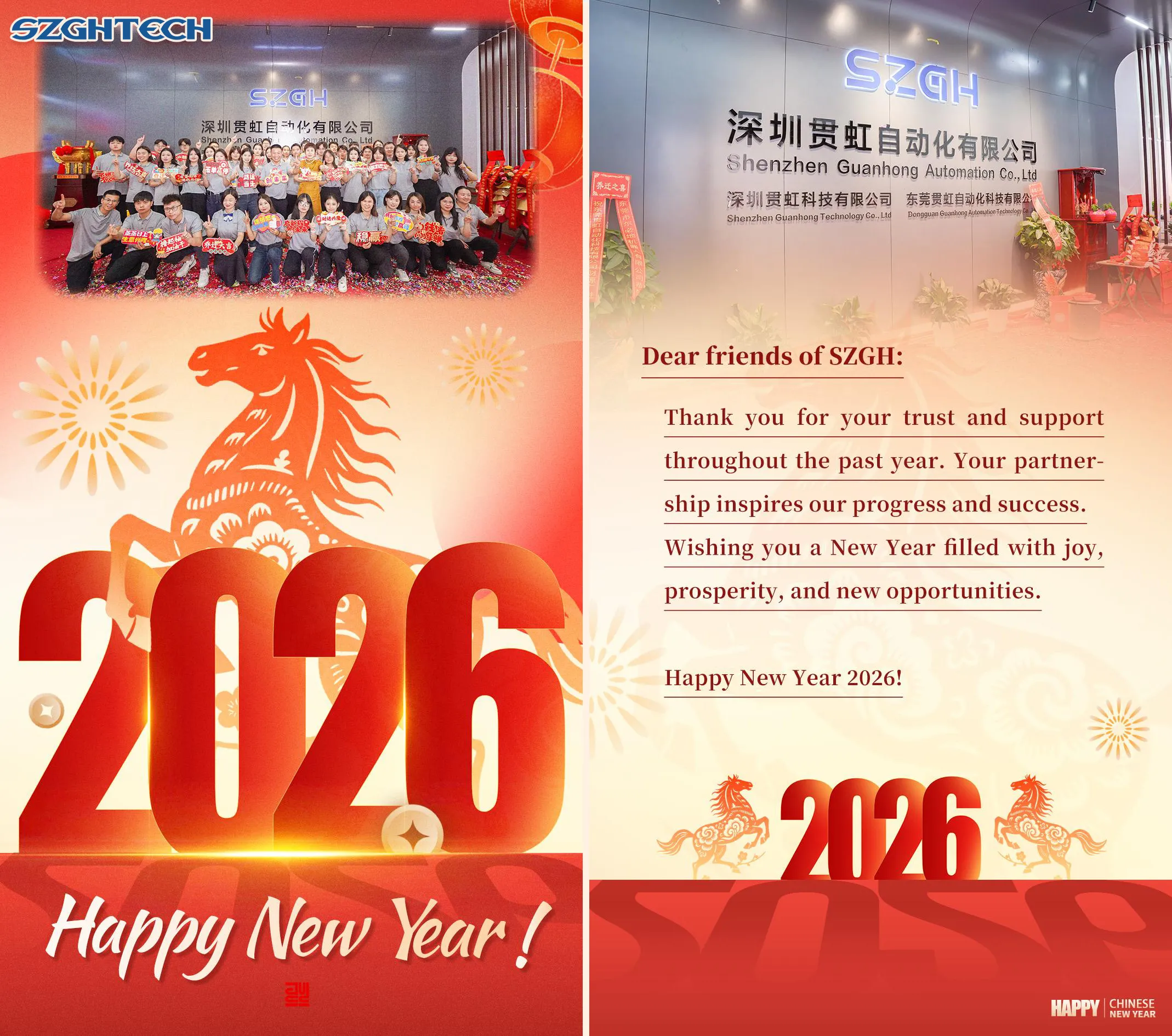 Happy New Year · Innovating the Future: SZGH CNC Machine Tools and Robotics Embark on a New Journey in 2026